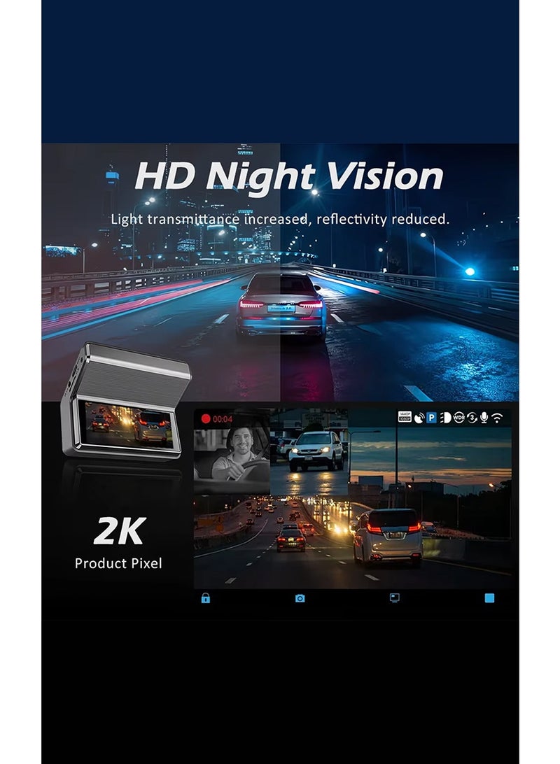 مستر سمارت كاميرا DV-106 المزدوجة للسيارة بشاشة 3.16 بوصة، كاميرا أمامية وخلفية بدقة 2K+1080P، نظام تحديد المواقع العالمي (GPS) وواي فاي مدمجان، تسجيل متواصل، رؤية ليلية عالية الدقة - Image 3